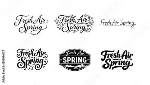 Diverse Lettering Styles. Fresh air spring. Set lettering. harmonious lettering variations of the same emblematic concept, each with different artistic