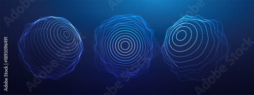Wave sound line for ai globe music and ring rings ripple. Sphere background graphic for soundwave circle shape and design abstract vector. Pattern round blue for circular digital technology.