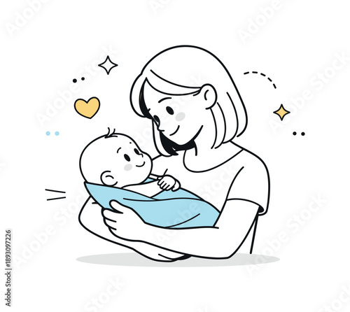 Mother and Baby Bonding. Mother and baby bonding. Mother holding her baby gently, calm eye contact and soft smiles. Warm emotional connection and everyday