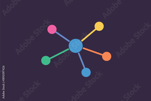 Colorful connected nodes network on dark purple background