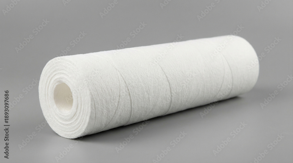 Obraz premium Rolled white membrane cartridge for water purification on plain background 