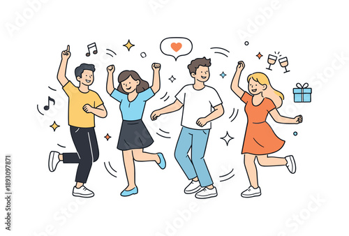 Dancing Celebration. People dancing celebration. Friends dancing at a small party, smiling faces and relaxed body language. Fun atmosphere and positive social