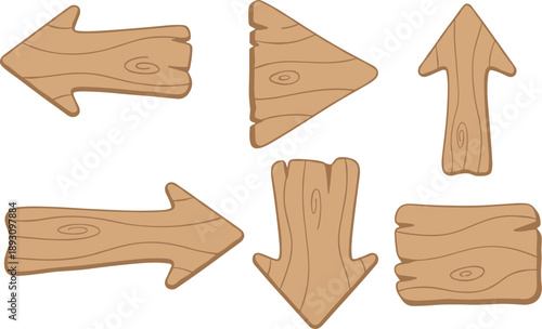 Wooden Signboard Plaques Set Cartoon 3D Rustic Wood Frames For Text Vector Illustration on transparent background