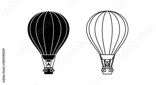 Hot air balloon illustration black white vector Vector