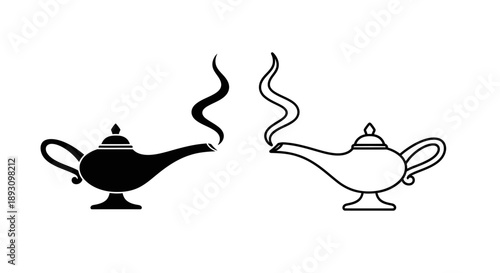 Magic lamp illustration genie smoke vector Vector