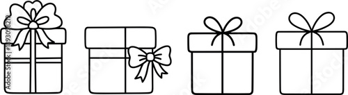 Gift Box Icons With Ribbons And Bows Minimal Holiday Vector Set on transparent background
