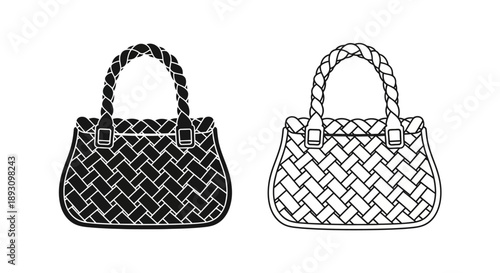 Black white woven handbag fashion accessory Vector