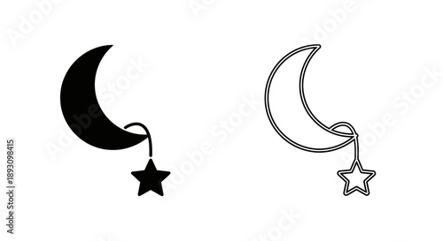 Moon star night sky line art design Vector