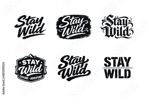 Six Lettering Styles. Rustic handcrafted banner lettering. Set lettering. harmonious lettering variations of the same emblematic concept, each with different