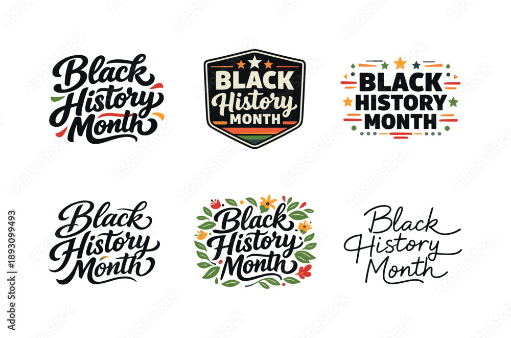 Obraz premium Creative Lettering Grid. Black History Month. Set lettering. harmonious lettering variations of the same emblematic concept, each with different artistic