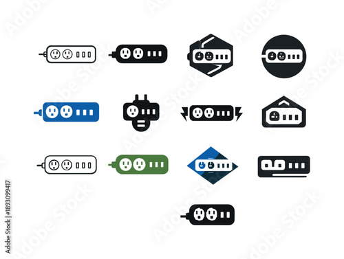 Charging Station Icons. Setting up a charging station for devices. Icon set. Set Logo of setting up a charging station for devices: power strip with multiple