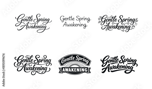 Spring Lettering Variations. Gentle spring awakening. Set lettering. harmonious lettering variations of the same emblematic concept, each with different