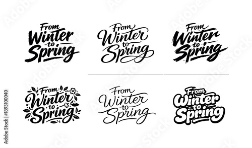 Seasonal Lettering Art. From Winter to Spring Typography. Set lettering. harmonious lettering variations of the same emblematic concept, each with different