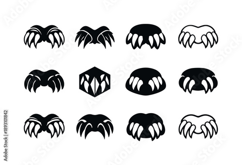 Mole Logo Variations. Mole. Icon set. Set Logo of mole: mole claw symbol. harmonious logo variations of the same emblematic concept, each with different