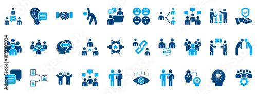 Human Interaction Icon Set. Contains Icons That Are Relevant For Business. Designed In Vector Dual Tone Style