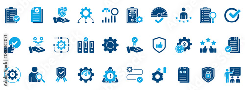 Best Practice Icon Set. Contains Icons That Are Relevant For Business. Designed In Vector Dual Tone Style