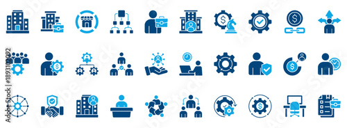 Business Structure Icon Set. Contains Icons That Are Relevant For Business. Designed In Vector Dual Tone Style