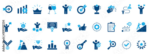Goal Icon Set. Contains Icons That Are Relevant For Business. Designed In Vector Dual Tone Style