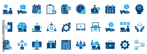 Freelance Icon Set. Contains Icons That Are Relevant For Business. Designed In Vector Dual Tone Style