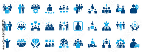 People Icon Set. Contains Icons That Are Relevant For Business. Designed In Vector Dual Tone Style