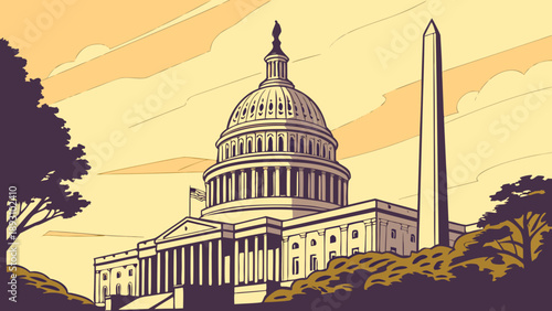 Washington dc skyline with us capitol and washington monument. Ideal for travel blogs, political websites, or american history materials.