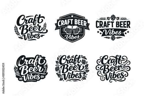 Craft Beer Variations. Craft Beer Vibes. Set lettering. harmonious lettering variations of the same emblematic concept, each with different artistic
