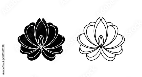 Black and white lotus flower illustrations Vector