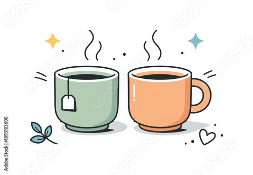 Cozy Tea Break. Cozy tea break. Stoneware tea cups placed side by side, soft shadows and simple details conveying comfort, balance, and quiet conversation.