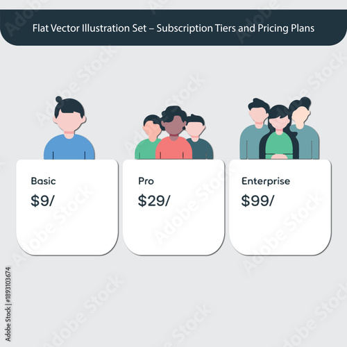 Flat Vector Illustration Set – Subscription Tiers and Pricing Plans
