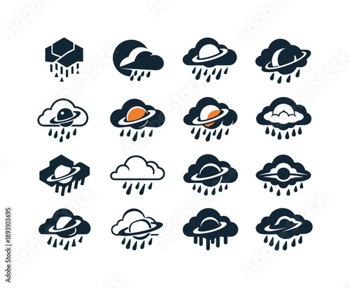 Titan Logo Variations. Titan. Icon set. Set Logo of Titan: hydrocarbon rain cloud. harmonious logo variations of the same emblematic concept, each with