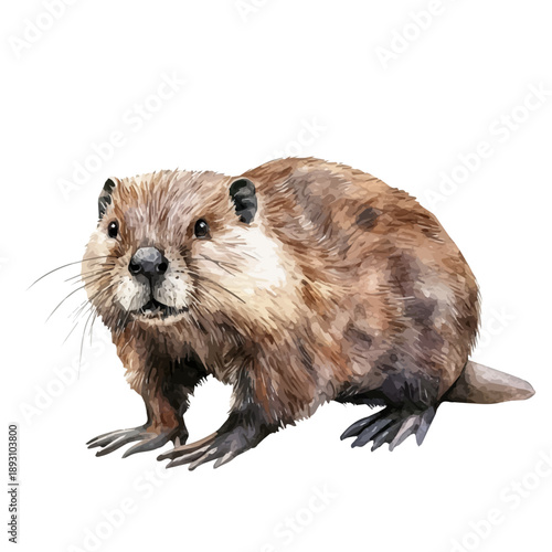 watercolor of Beaver painting, isolated on a white background.