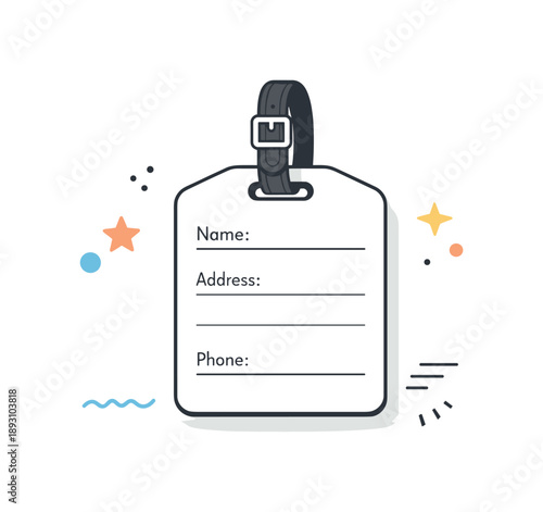 Minimalist Luggage Tag Design. Minimal travel accessory. A luggage tag with small name label fields, neatly centered, conveying order and clarity. Soft