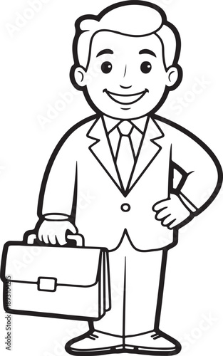 cartoon businessman holding briefcase smiling confident  office worker