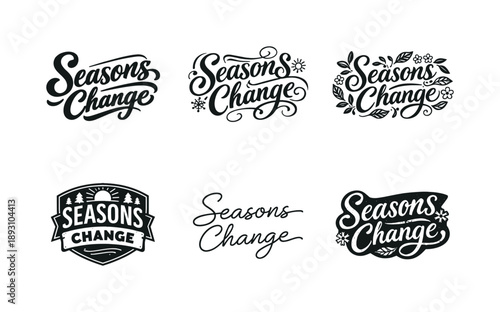 Seasonal Lettering Variations. Seasons Change. Set lettering. harmonious lettering variations of the same emblematic concept, each with different artistic