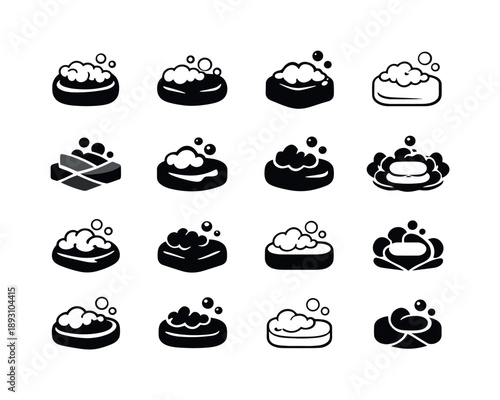 Hygiene Emblem Variations. Personal hygiene. Icon set. Set Logo of personal hygiene: soap bar with foam. harmonious logo variations of the same emblematic
