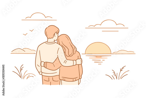 Couple quietly taking in the sunset together, standing close in a peaceful everyday moment as evening approaches