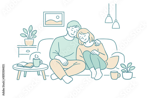 Image Generation. Couple spending quiet time together at home, sitting close in a peaceful everyday moment of togetherness,