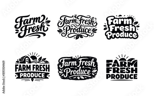 Diverse Lettering Styles. Farm fresh produce lettering. Set lettering. harmonious lettering variations of the same emblematic concept, each with different