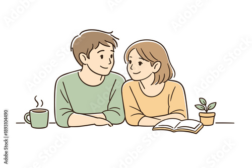 Man and woman sharing a gentle smile side by side, relaxed body language and soft eye contact suggesting comfort