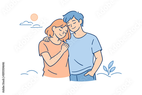 Image Generation. Partners spending a calm sunny afternoon outdoors, standing close and sharing a peaceful moment with easy body