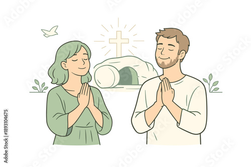 Grateful prayer moment celebrating resurrection day, two individuals standing side by side with relaxed posture
