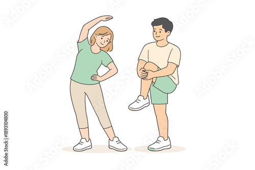 Friends sharing an active daily routine, standing close and performing gentle physical activity with easy