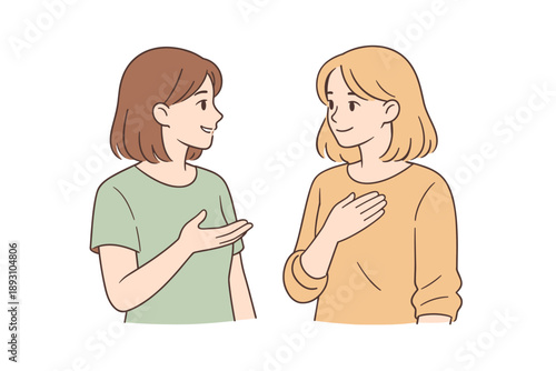 Close friends having a heartfelt conversation, standing side by side with subtle hand gestures and soft eye