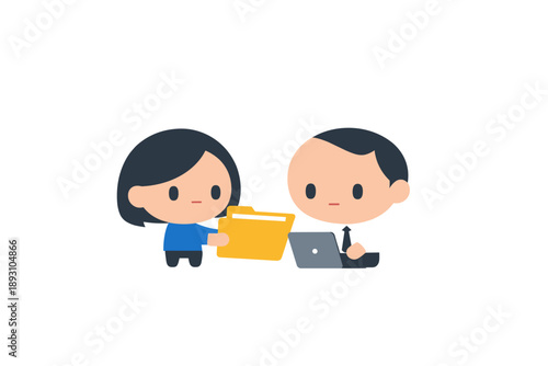 Image Generation. Stylized character illustration of calm playful cooperation within a business team, clean commercial designer