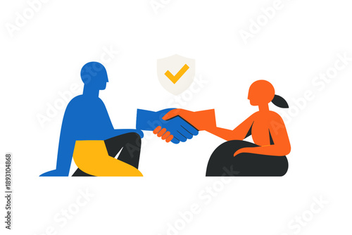 Image Generation. Trust building in business relationships resolved as abstract figures share a calm unified space with a