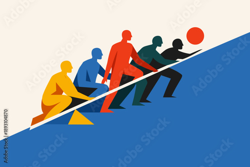 Image Generation. Stylized editorial illustration of collaborative structure emerging as abstract figures align along a shared