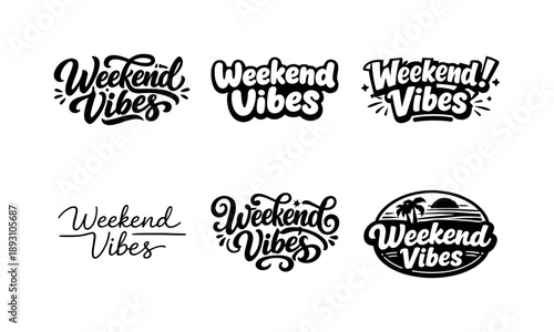 Weekend Lettering Variations. Weekend vibes. Set lettering. harmonious lettering variations of the same emblematic concept, each with different artistic