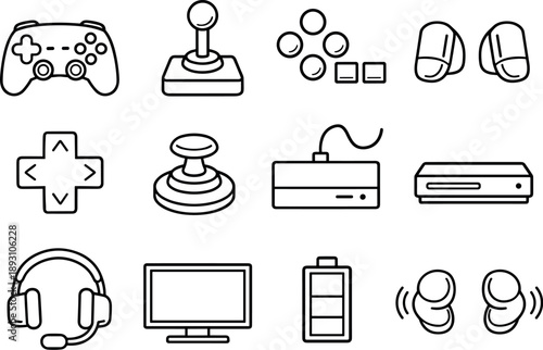 Console Controller Icons. Line style of Console controller vector icons: gamepad, joystick, buttons, trigger; d-pad, analog stick,