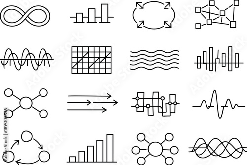Image Generation. Line style vector icons of cyber security application protection: loop contour, interval line, loop contour,