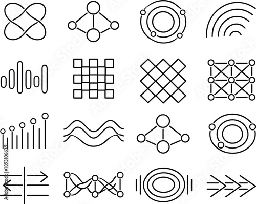 Image Generation. Line style vector icons of cloud computing application services: loop mesh, feedback node, variation ring,